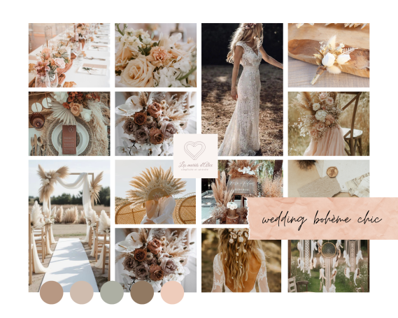 mood board mariage bohème chic